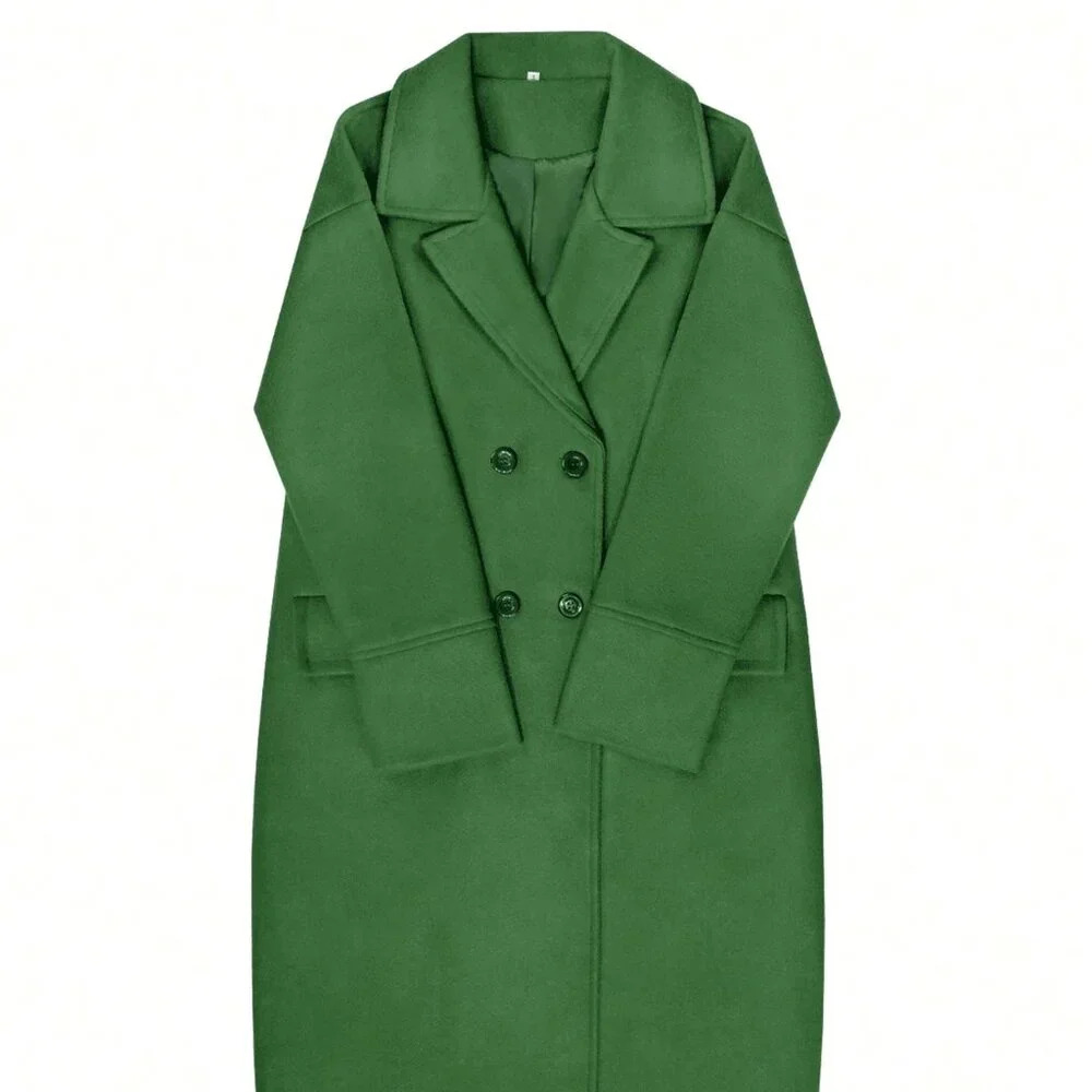 Green Casual Women's Wool Blend Lapel Long Sleeve Warm Overcoat - Picture 4 of 5